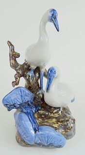 Chinese Hand Painted Figural Porcelain Crane Group