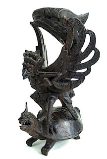 Indonesian Carved Wooden Garuda Tortoise Stand