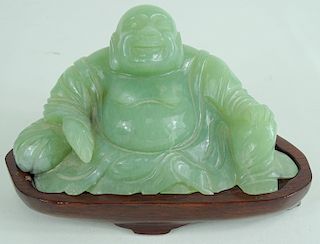 Chinese Carved Serpentine Jade Seated Hotei Buddha