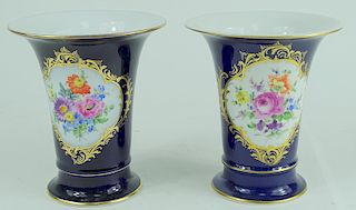Four Antique Meissen H/P Porcelain Bouquet Vases