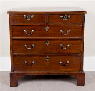 A George III Mahogany Chest of Drawers, Height 30 x width 30 x depth 17 1/2 inches.