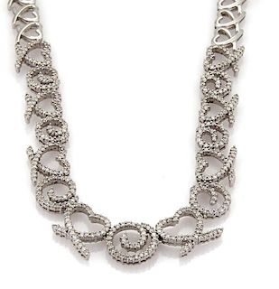 Diamond 14k Gold Hearts Swirl Link Collar Necklace