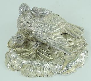 Antique German Silvered Figural Quail Inkwell