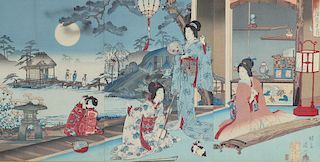 Vintage Japanese triptych Woodblock Print
