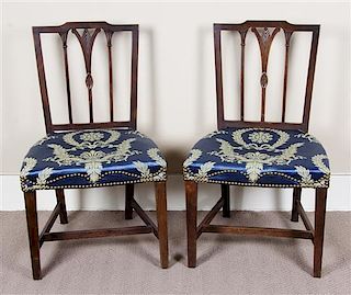 A Pair of George III Side Chairs, Possibly Hepplewhite, Height 34 inches.