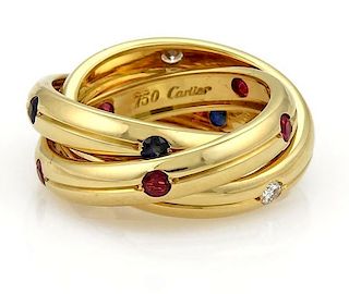 Cartier Trinity Diamond Sapphire 18k Gold Ring