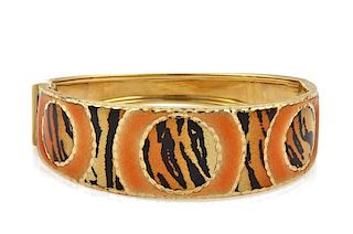Genero Italy 18k Gold Enamel Fancy Bangle Bracelet