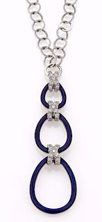 Faberge Diamond Enamel 18k Gold 3 Loop Necklace