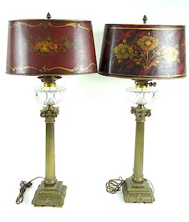 Pair of 19th C French Brass Tole Bouillotte Lamps