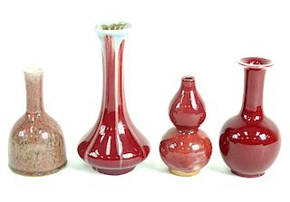 Four Chinese Sang de Boeuf Porcelain Glaze Vases