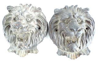 Pair of Antique Cast Iron Lion Head Door Knockers