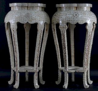 Pair of Chinese Carved Bone Pedestal Side Tables