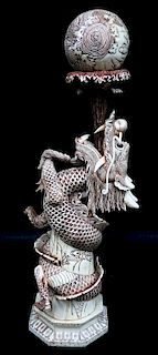 20th C. Chinese Carved Bone Dragon Sculpture