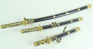 Three Chinese Stainless Gilded Katana Swords