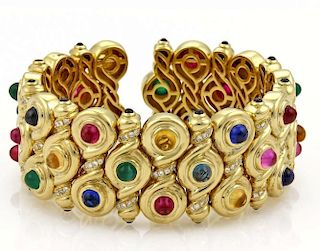 Estate Diamond & Multi-Gemstone 18k Gold Bracelet