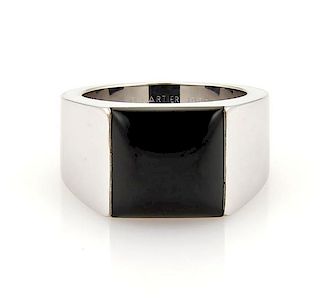 Cartier 18k Gold Onyx Square Top Tank Ring Cert.