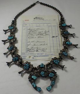 JEWELRY. Signed 1970's Turquoise Squash Blossom