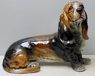 Large Glazed Italian Pottery Basset Hound Dog.