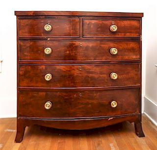 A George III Mahogany Chest of Drawers, Height 41 1/4 x width 41 1/2 x depth 21 inches.