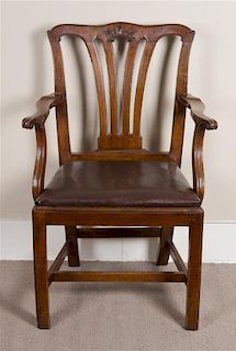 A George III Style Fruitwood Armchair, Height 38 x width 25 1/2 x depth 18 inches.