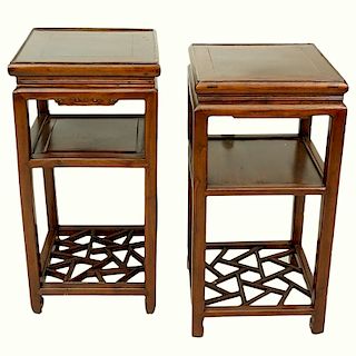 Two (2) Mid Century Chinese Hardwood Carved Pedest