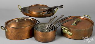 Nine pieces of copper cookware