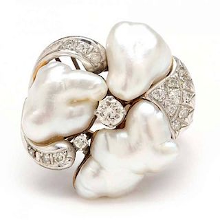 14KT Pearl and Diamond Ring
