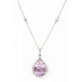 Platinum, Diamond and Kunzite Pendant with Platinum and Diamond Necklace, Balestra