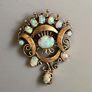 18K YELLOW GOLD OPAL PENDANT AND PIN. 