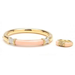 18KT Diamond and Coral Bracelet and Ring