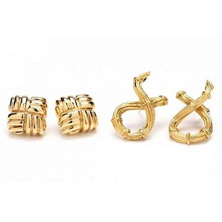Two Pair of 14KT Yellow Gold Earrings