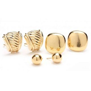 Three Pair 14KT Yellow Gold Earrings