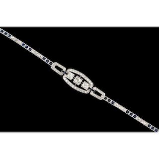 Art Deco Platinum Diamond and Sapphire Bracelet