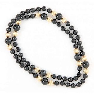 Gold and Onyx Bead Necklace