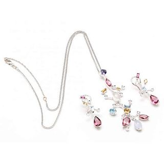14KT Gemset Necklace and Earring Set
