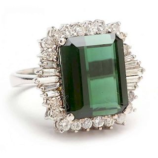 18KT Green Tourmaline and Diamond Ring