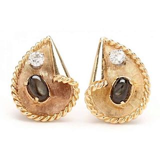 14KT Diamond and Black Sapphire Earrings