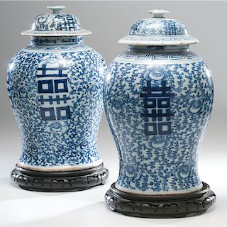 Chinese Blue and White Baluster Urns