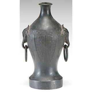 Chinese Bronze Vase with Elephant Handles