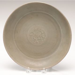 Chinese Ming Dynasty Celadon Plate with Peonies