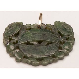 Carved Spinach Jade Pendant