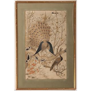 Chinese Silk Needlepoint with Peacocks