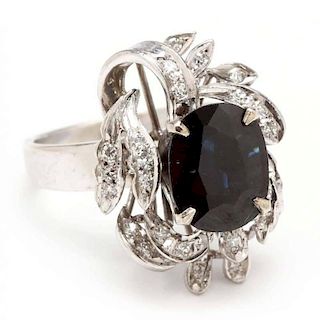 14KT White Gold Sapphire and Diamond Ring