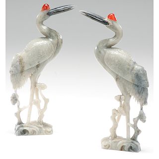 Pair Decorative Agate Cranes