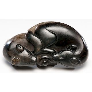 Chinese Jade Toggle of Kissing Badgers