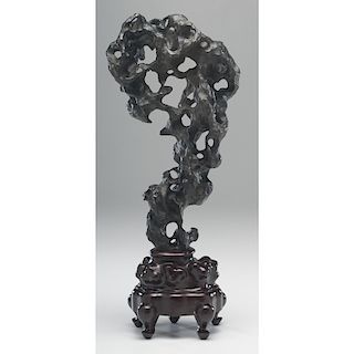 Chinese Scholar's Rock on Rosewood Stand