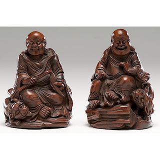 Chinese Carved Bamboo Seated Lohan Figures