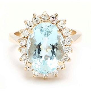 14KT Aquamarine and Diamond Ring