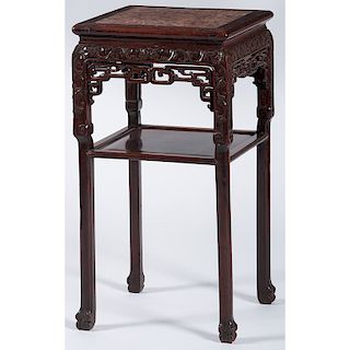 Chinese Carved Hardwood Tea Table with Marble Top