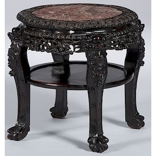 Carved Chinese Hardwood Stand with Marble Top